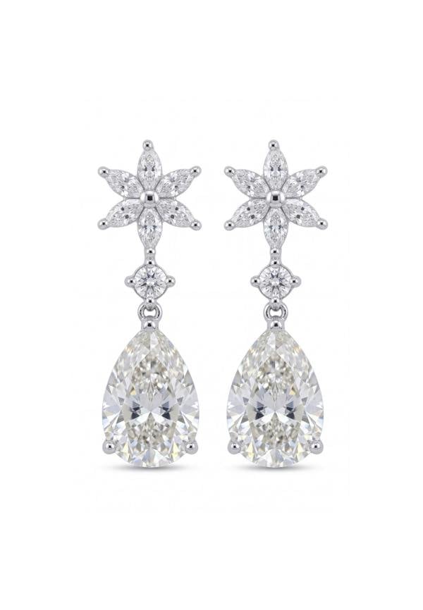 Latelita Sunflower Moissanite Drop Earrings Silver