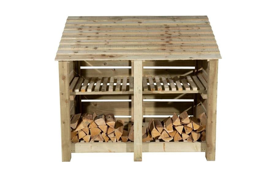 Arbor Garden Solutions Slatted Wooden Log Store with Shelf W-146cm, H-126cm or 180cm, D-88cm