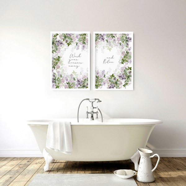 Art prints bathroom | set of 2 Shabby Chic wall art