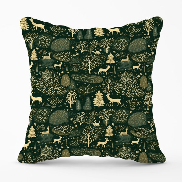 Warren Reed Green Christmas Woodlands Cushions