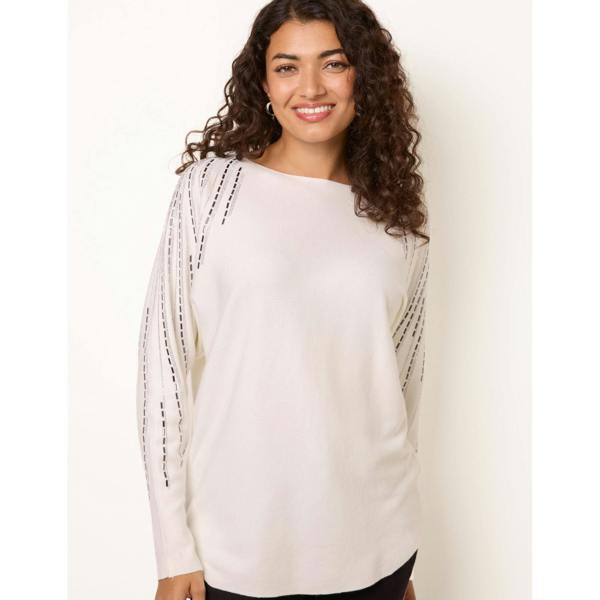 Blue Vanilla Embellished Sleeve Batwing Jumper