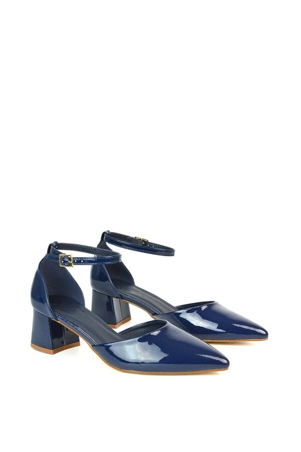XY LONDON Low Block Heel Court Shoes With Pointed Toe