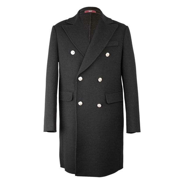David WeJ DW Signature Double Breasted Wool Overcoat - Black
