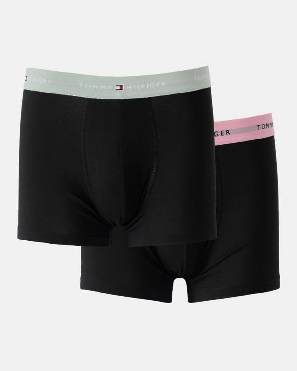 pair of Tommy Hilfiger 3-Pack Logo Waistband Mens Trunks - Mint/Pink/Blue