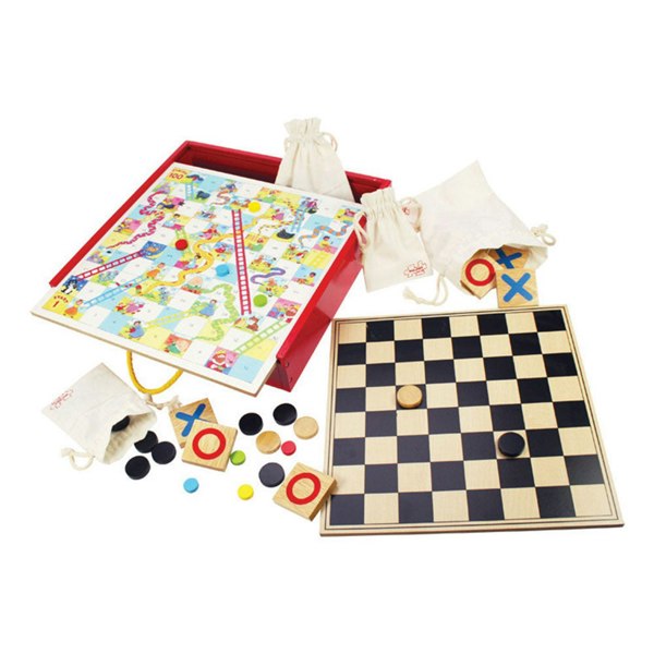 Bigjigs Toys Wooden Games Compendium - Collection of 4 Classic Wooden Games