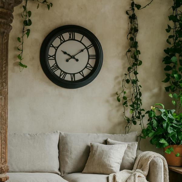Wyld Haus Black Metal Frame Roman Numeral Wall Clock with Glass Cover