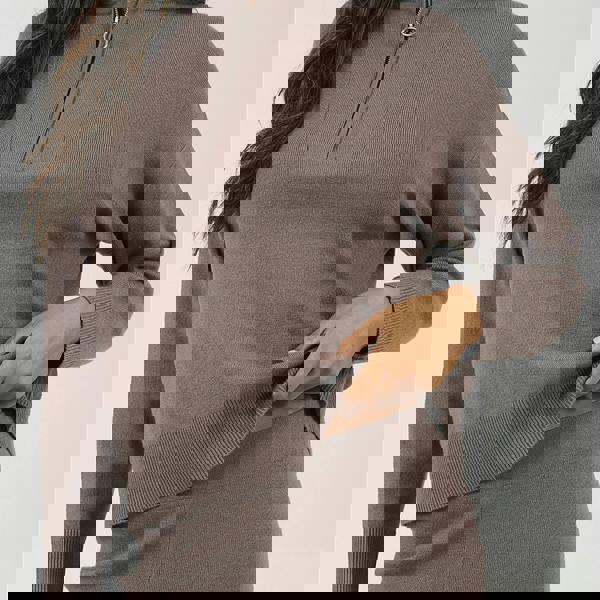 Brave Soul Taupe Knitted Zip Neck Jumper and Trouser Set - Taupe Image 3