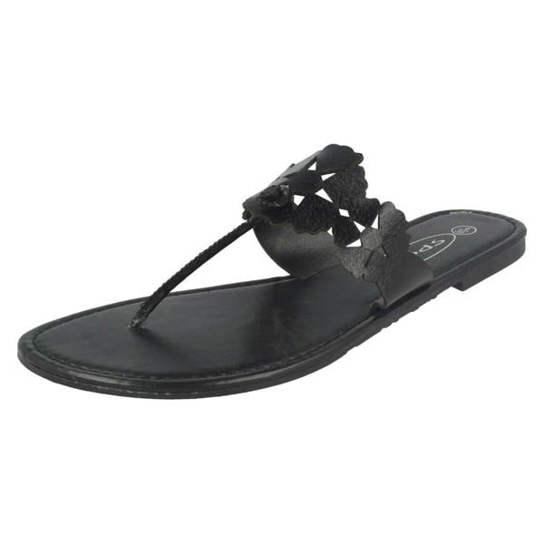 Spot On Ladies Spot On Flat Toe Post Sandal With Flower Design