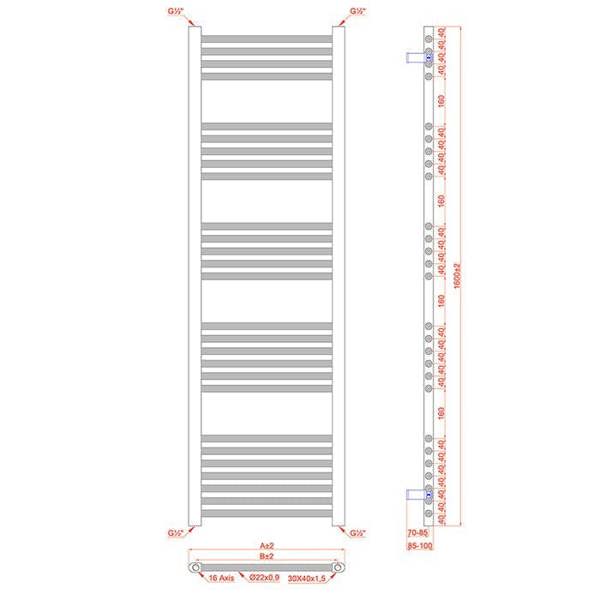 MYHOMEWARE 550 x 1600 mm Shiny Gold Electric Bathroom Towel Rail Radiator With Manual Electric Element Pre-Filled Standard Element