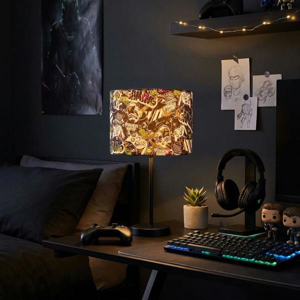Gaming Themed Cotton Fabric Modern Lamp Shade in Black and Neon Green Image 6