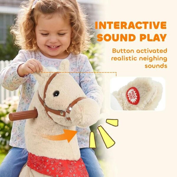Ride on Horse Pedal Ride On Walking Horse Toy Rotatable Head Neighing Sound, Light Brown