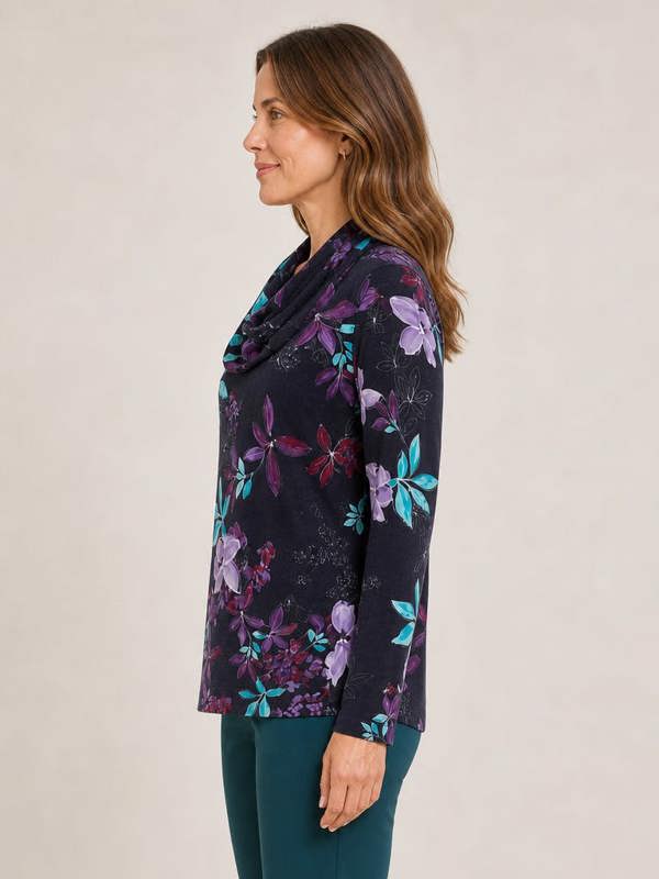 TIGI Dark Lily Print Cowl Neck