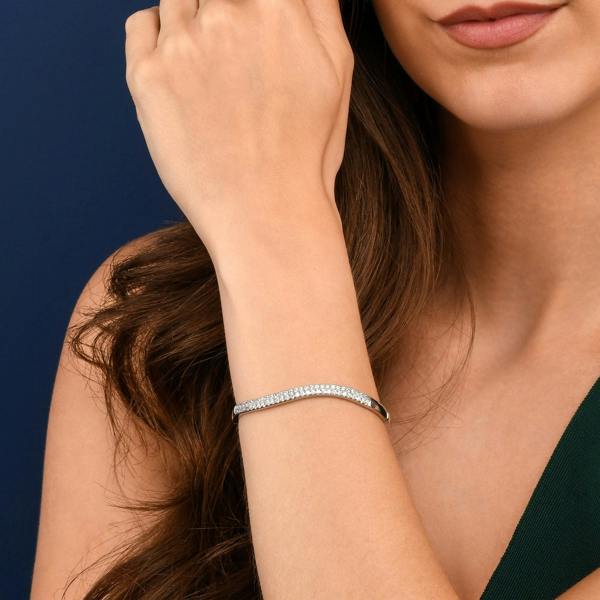 Zavana Silver S-Shape Cubic Zirconia Bangle Bracelet For Women