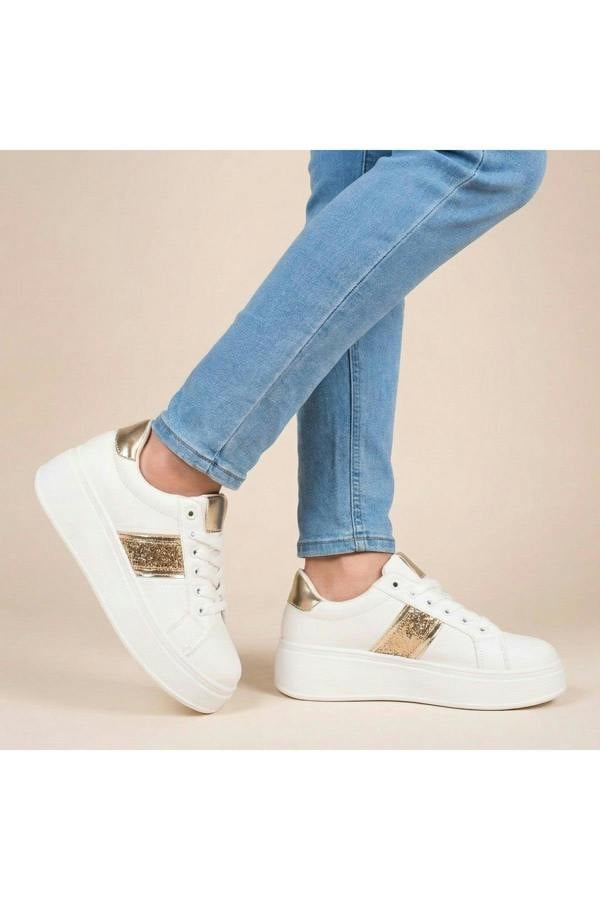 Malina Chunky Platform Glitter Detail Trainers - Gold