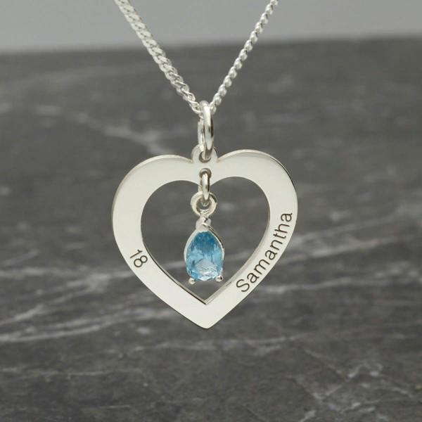 Christopher James of London Sterling Silver Personalised Heart And Teardrop Birthstone Necklace