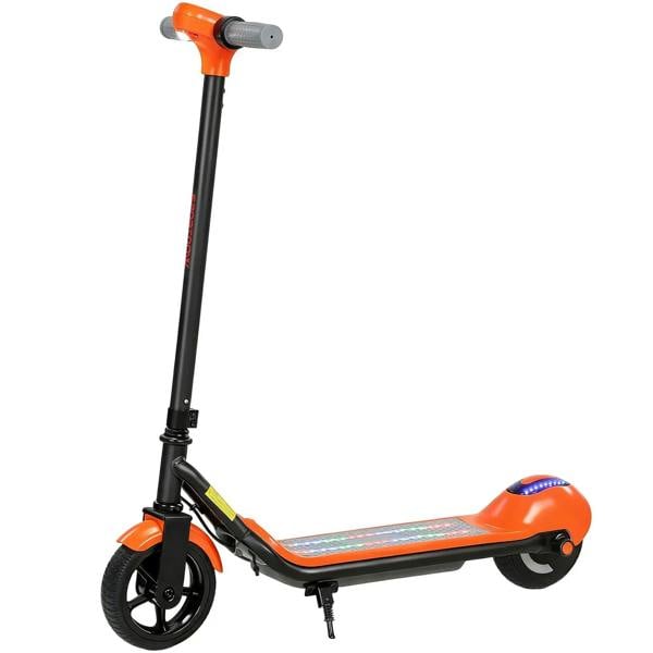 Kids electric scooter with LED display, orange deck, black stem and wheels