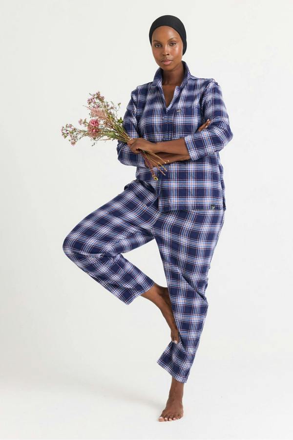Plaid Long Pyjama Set in Midnight - Pajamas