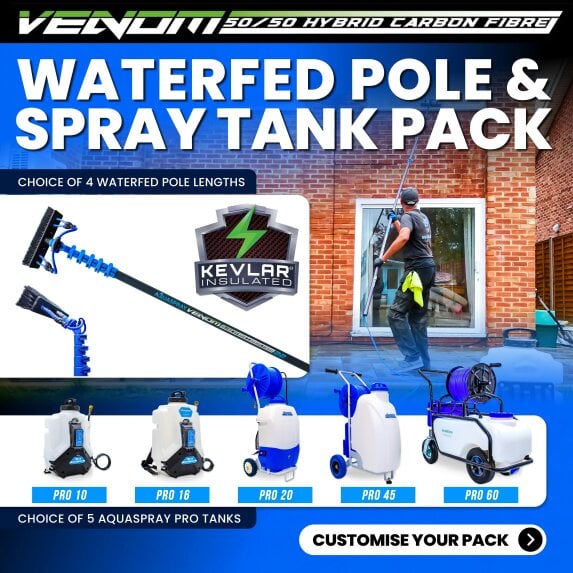 Equip2clean Aquaspray® Venom 50/50 Hybrid KEVLAR INSULATED Water-Fed Pole & Spray Tank Pack | 18ft–30ft