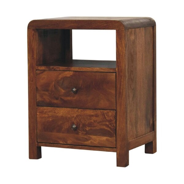 Wyld Haus Tropea Mango Wood Bedside Table with 2 Drawers and Shelf