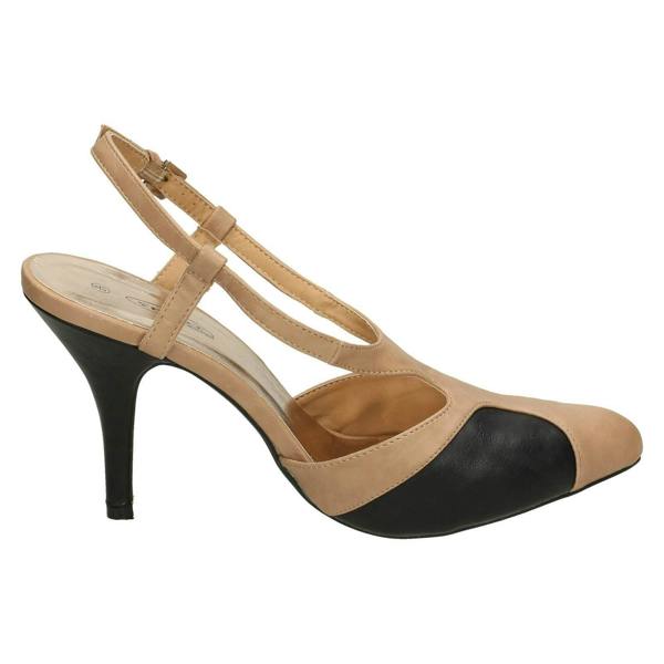 Spot On Ladies Spot On Heeled Ankle Sling Pointed Toe Court Shoes