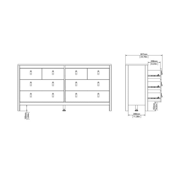Wyld Haus Wildberry Matt White Wooden Double Dresser 8 Drawers Leather Handles