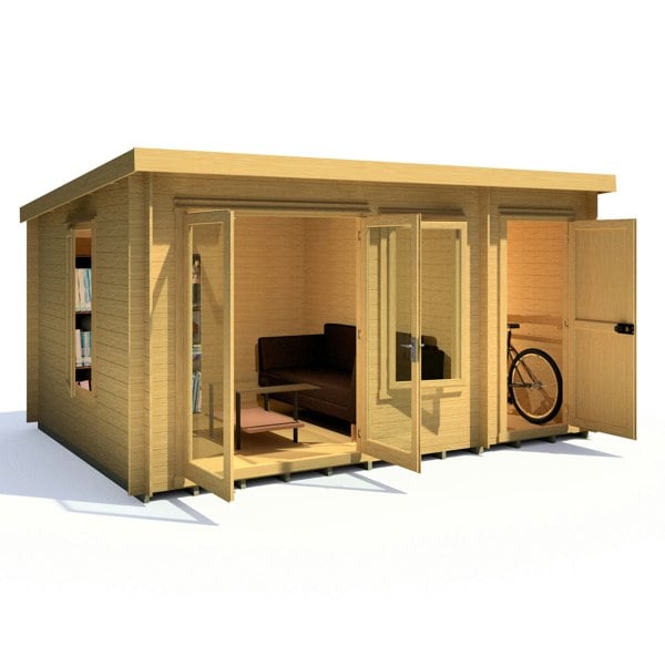 Shire Elm 10Gx14 Multiroom Pent Log Cabin 19mm interlock  Cladding - Best Shed