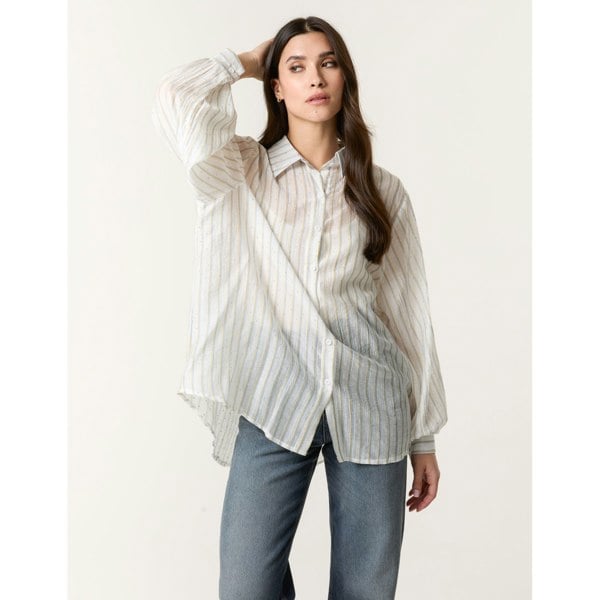 Blue Vanilla Diamante Detailed Shirt With Vertical Stripes