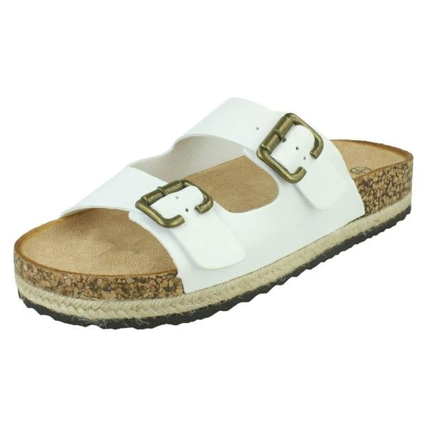 Down to Earth Ladies Down To Earth Twin Buckle Strap Sliders Sandals F12086