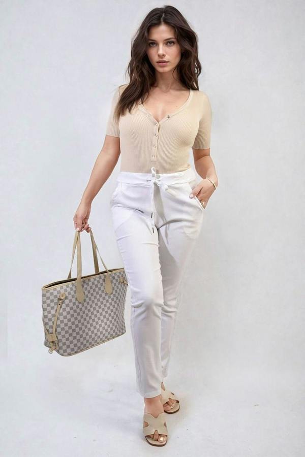 Delilah Casual Drawstring Trousers - White