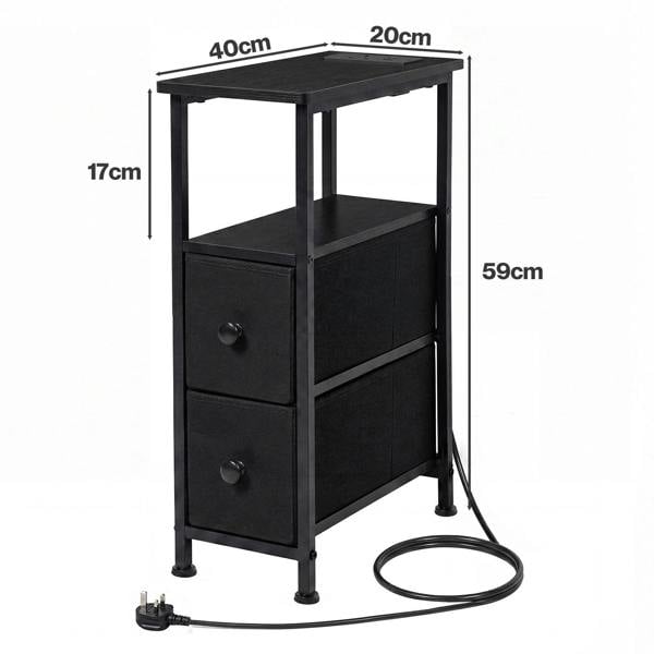 Levede Bedside Table Narrow Side Table with LED Charging Station Storage Black