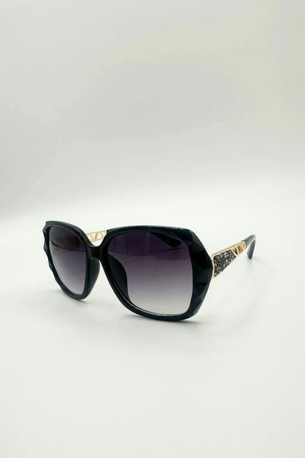 Round Square Side Detail Sunglasses In Black - svnx