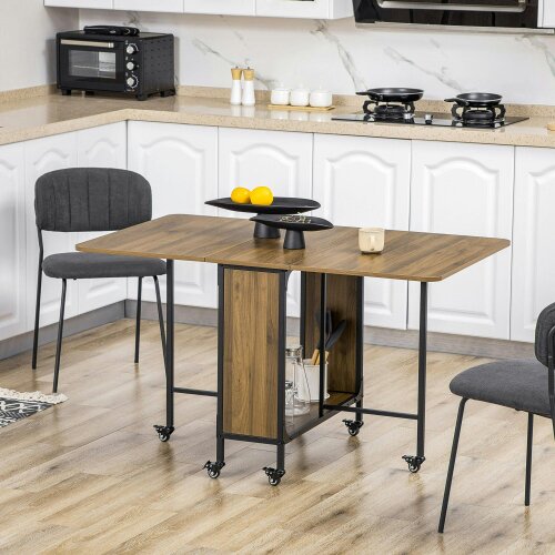 Wyld Haus Suzito Wooden Brown And Black Drop Leaf Dining Table Seating 6