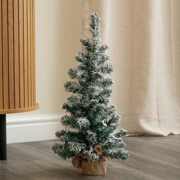 Samuel Alexander 60cm Snowy Mini Fir Christmas Tree with Jute Bag Stand