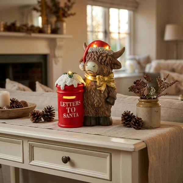 Garden Greatness LED Festive Highland Cow Post Box