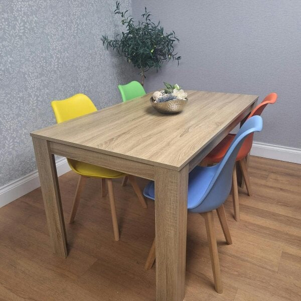 Kosy Koala Oak Effect Dining Table Set With 4 Mix Plastic Chairs Dining Room Furniture