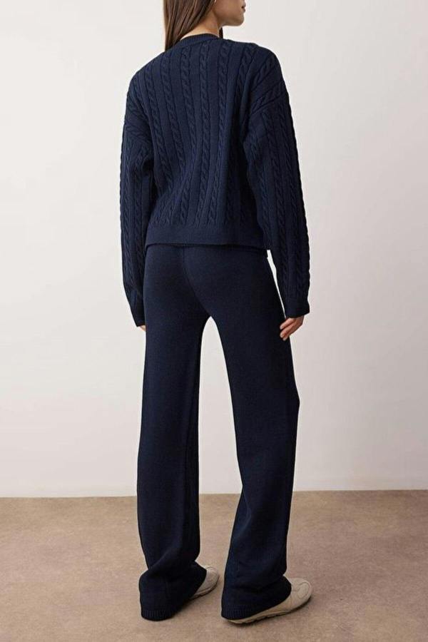 WOVCOR 2-Piece Soft Textured Braided-Plain Knit Top and Bottom Set