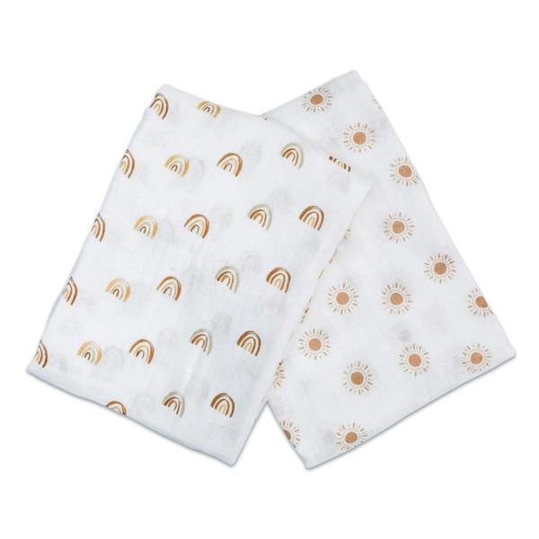 Lulujo - Cotton Swaddle - Rainbow & Suns 2 Pack