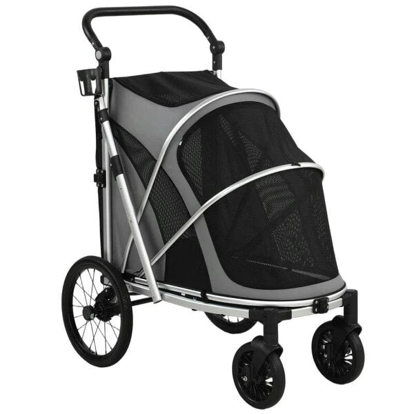 Dog Stroller, Easy Folding Pet Stroller for Small and Medium Dogs with Shock Absorption, Maximum Load 20 kg, Grey
