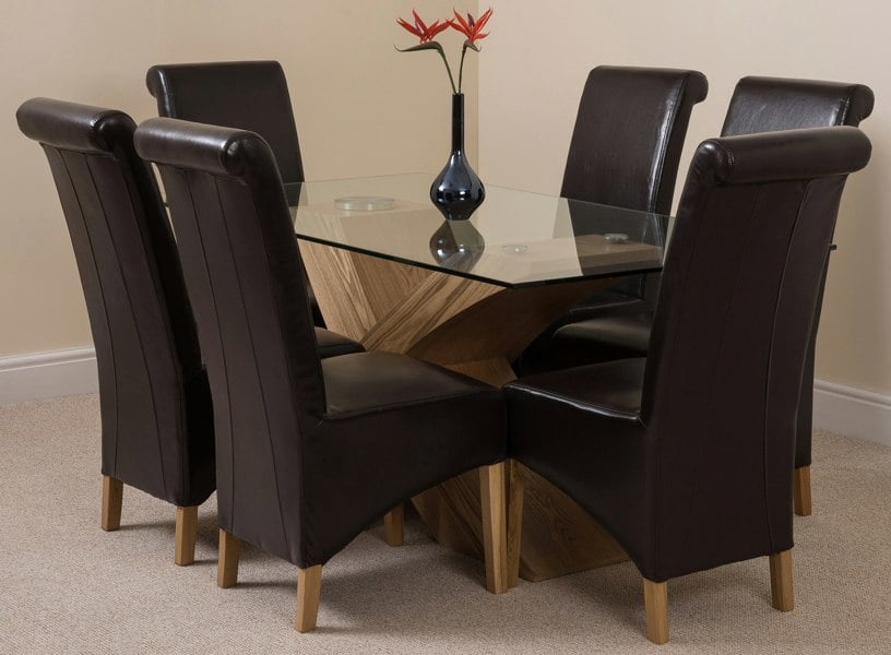 That's Furniture Valencia Oak Small Glass Dining Table & Montana Leather Chairs