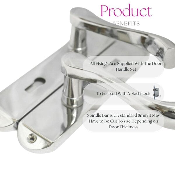 EDH Door Hardware Cadenza Victorian Scroll Door Handles Polished Chrome – Lever Latch, Bathroom Lock & 3 Lever Lock Sets