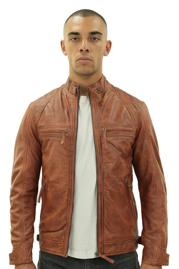 Infinity Leather Men's Vintage Leather Quilted Biker Jacket-Monaco