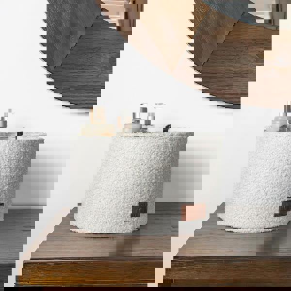 JVL Shiro Boucle Round Fabric Storage Baskets for Home Organisation, Set of 2, White