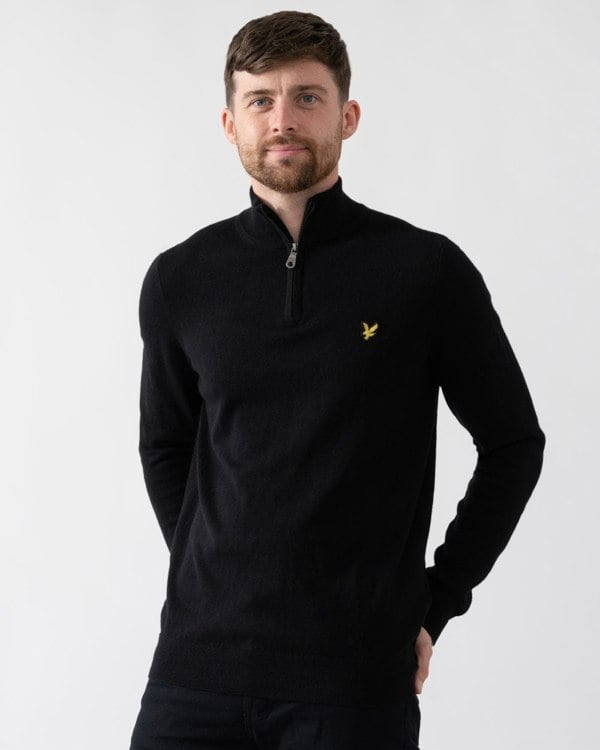 Lyle & Scott Cotton Merino Mens Quarter Zip Jumper - Z865 Jet Black