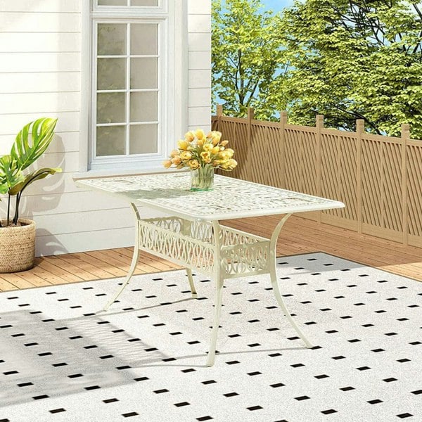 150cm Wide Garden Dining Table Hollow Cast Aluminium Tables White/Black Garden Dining Tables Living and Home
