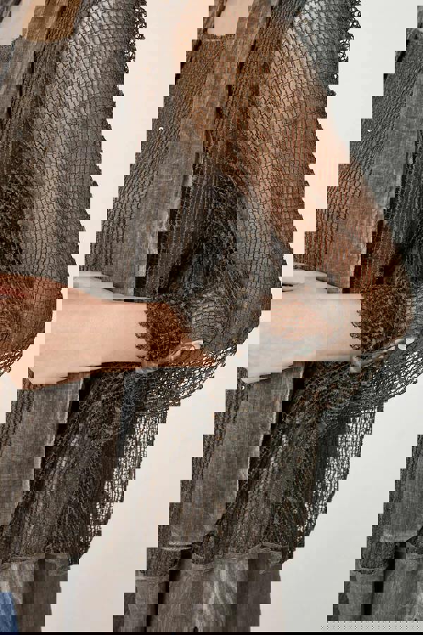 Brown | Sparkly Mesh Scarf Detail Layered Top