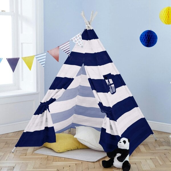 Neo Navy and White Stripe Canvas Kids Indian Tent TeePee