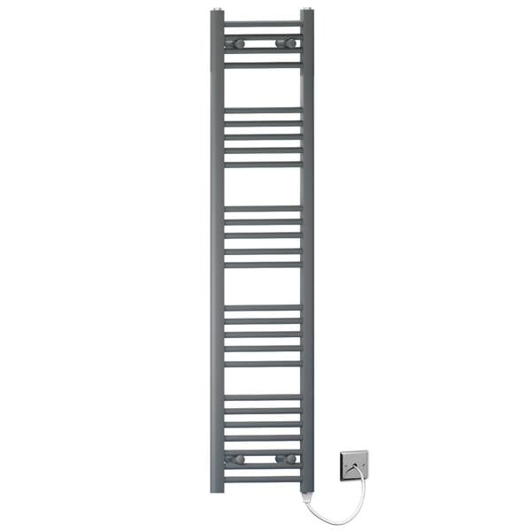 MYHOMEWARE 300mm x 1400mm Anthracite Grey Flat Electric Pre-Filled Heated Towel Rail Radiator For Bathroom Designer Standard Element