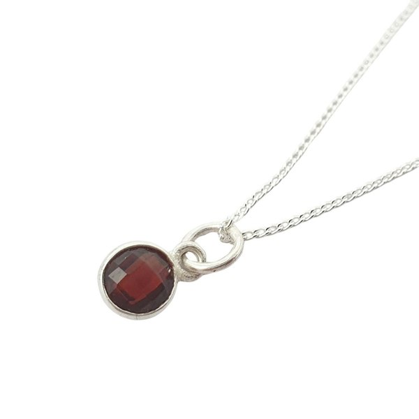 Mini Garnet Charm January Birthstone Silver Necklace