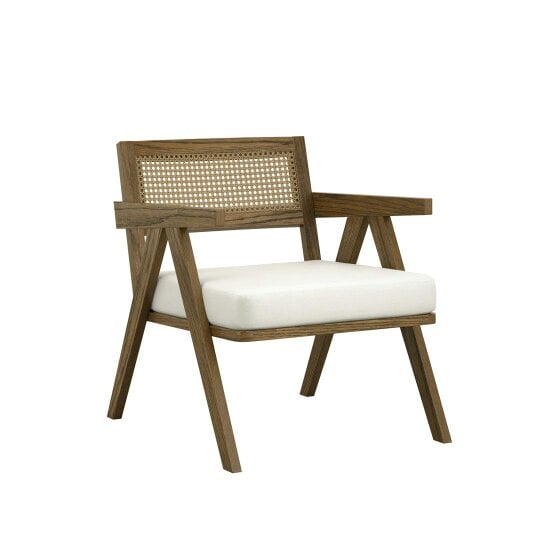 Wyld Haus Martone Wooden Rattan Ecru White Woven Accent Chair