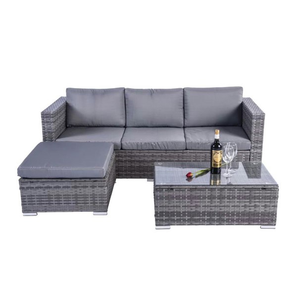 Outdoor Living Dunham Grey 4 Seat Rattan Sofa Set with Coffee Table